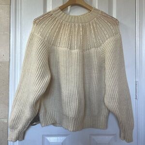 ZARA | Ribbed Knit Wool Sweater with Lace Detail in Cream - Size M